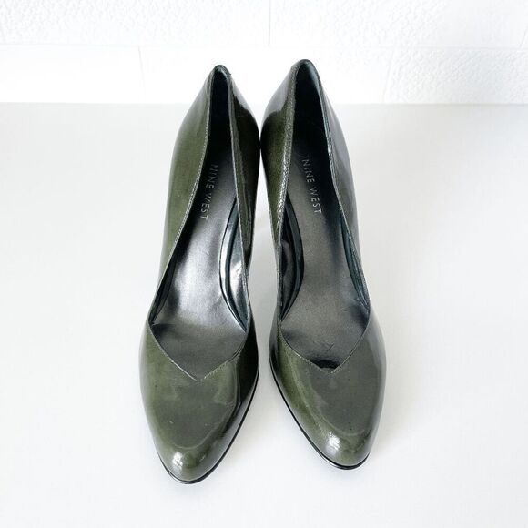 Nine West Womens Lucero Heels Round Toe Leather Stiletto Pumps Dark Green Size 8 - Picture 3 of 10